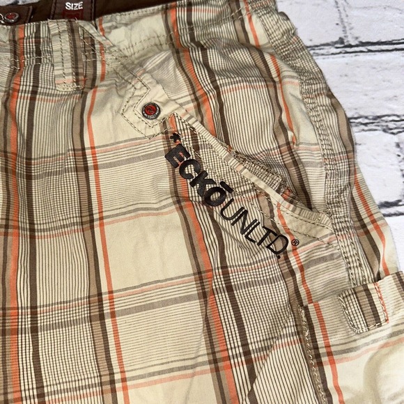 Men’s Ecko Unltd Beige Orange Plaid Cargo Shorts Size 38 - Picture 3 of 8
